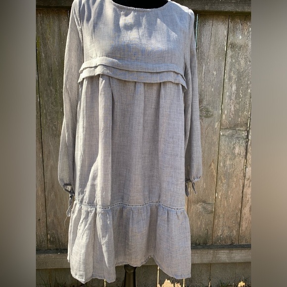 CRESCENT gauzy flowy skirt empire waist baby doll dress tie sleeve spring summer - Picture 5 of 17